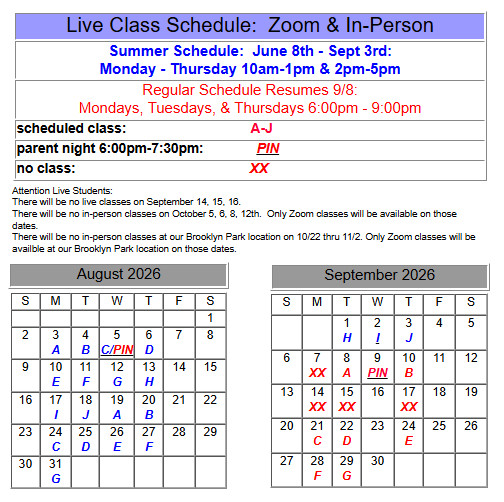 Classroom Schedule | Main Street Driving School